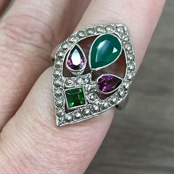 Nicky Butler Sterling Silver, Topaz, Green Chalcedony Multi Gem Openwork Ring - Picture 1 of 9